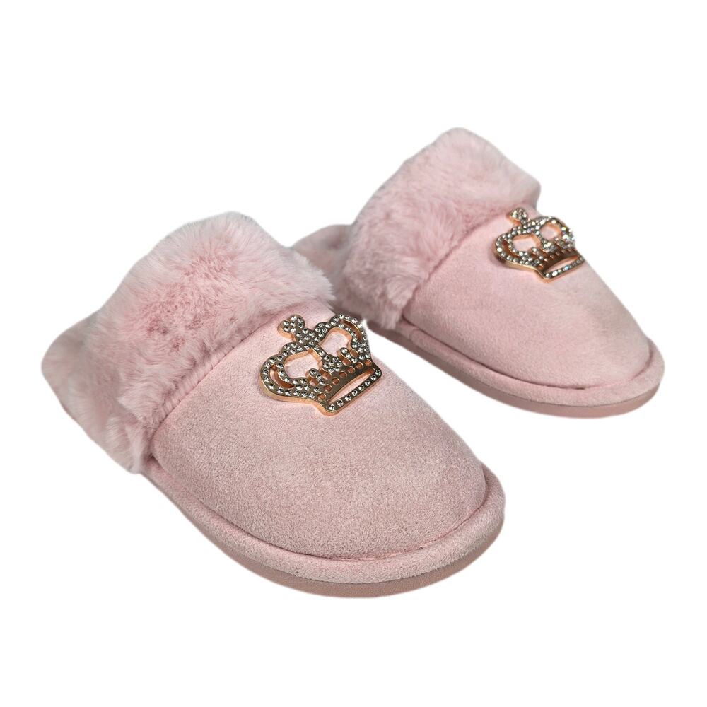 JUICY COUTURE TODDLER GIRLS FUZZY CROWN CLOG SLIPPERS – PINK – SIZE M (13–1)